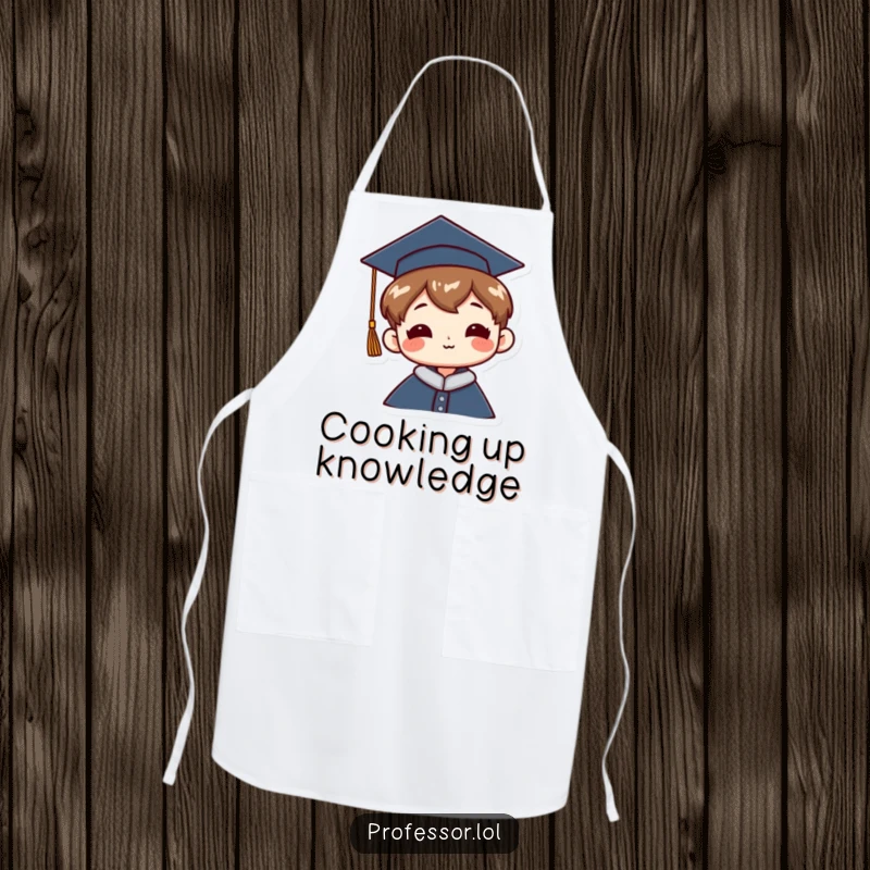 Funny Graduation Apron: A character wears a graduation cap tilted jauntily, perfect for adding humor to kitchen duties.