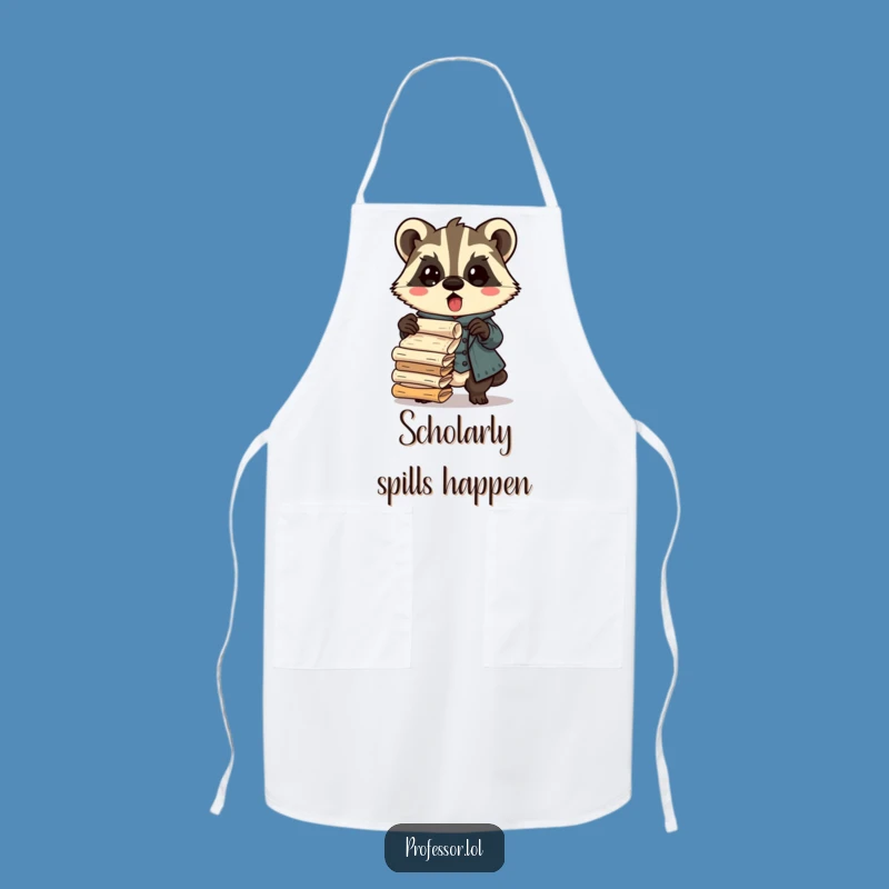 Funny Badger Professor Apron: Scholar Spills Scrolls, Kitchen Humor Gift