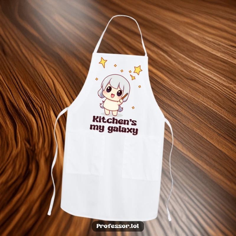 Funny apron featuring a character pointing at a funny-shaped constellation, bringing cosmic humor to the kitchen.