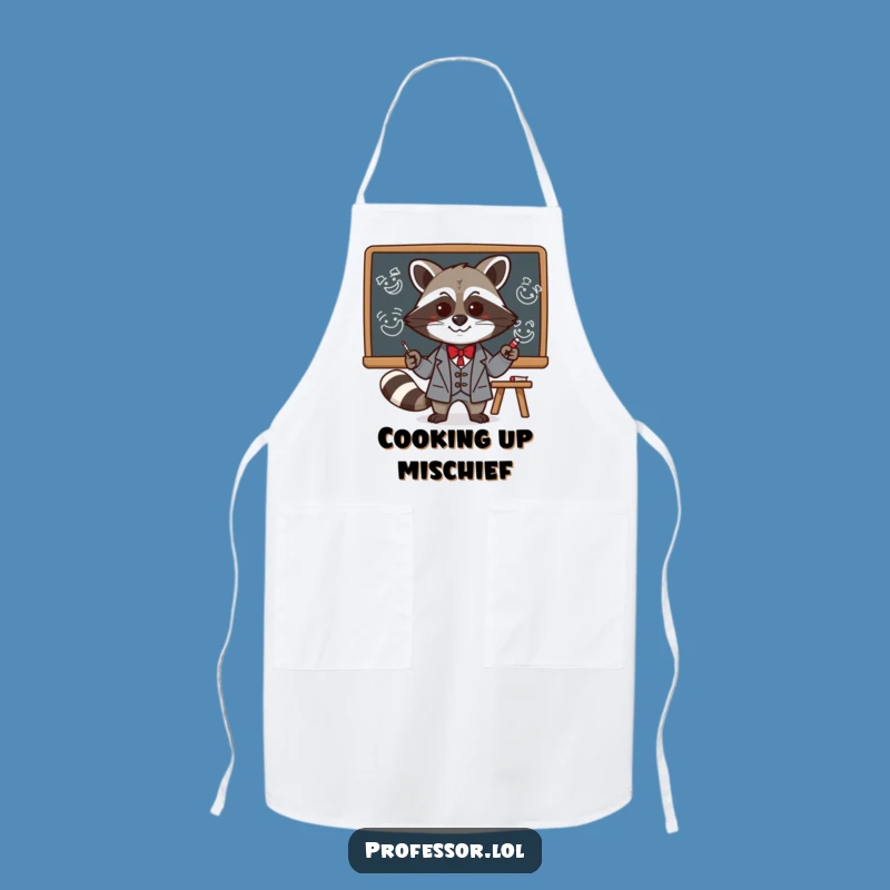 Funny Kawaii Raccoon Professor Apron: Mischievous Blackboard Art for Chefs