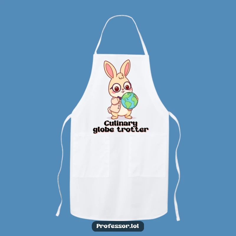 Funny Rabbit Professor Apron: Playful Globe Balance, Kitchen Gift
