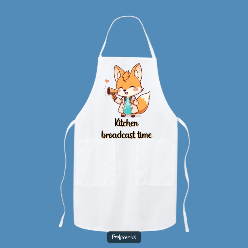 Funny Fox Professor Apron: Giggling Scholar, Beaker Megaphone, Kitchen Gift