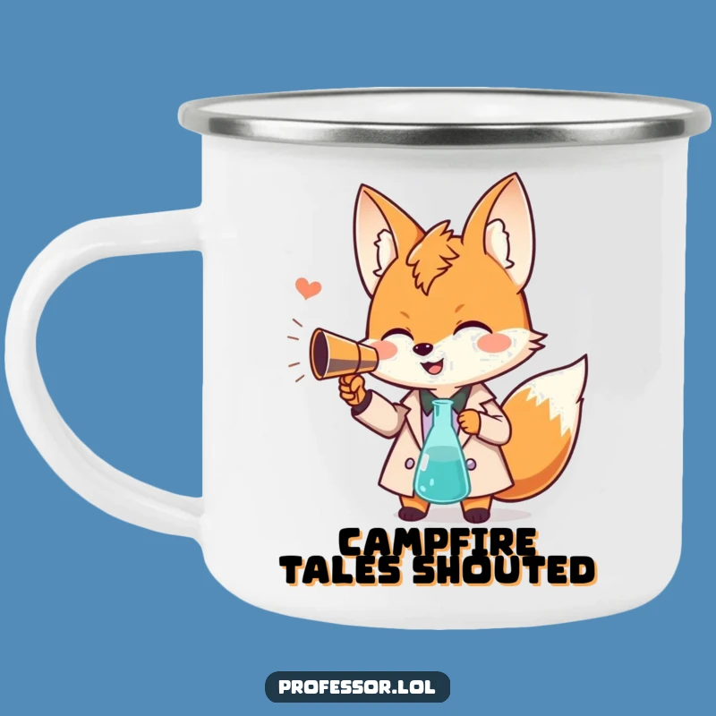 Funny Fox Professor Camping Mug: Giggling Scholar, Beaker Megaphone, Gift