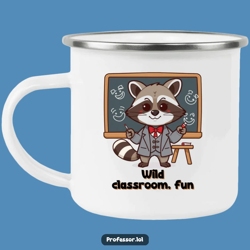 Funny Kawaii Raccoon Professor Camping Mug: Mischievous Blackboard Art Outdoors