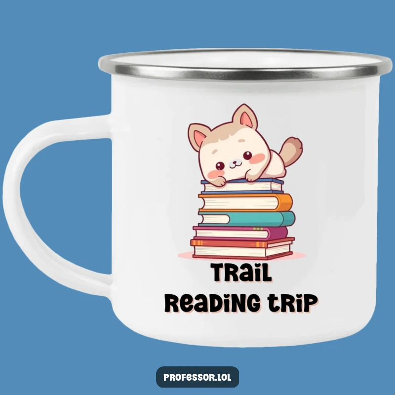 Funny Book Camp Mug: Cute Animal Trips Over Books, Outdoor Reader Gift!
