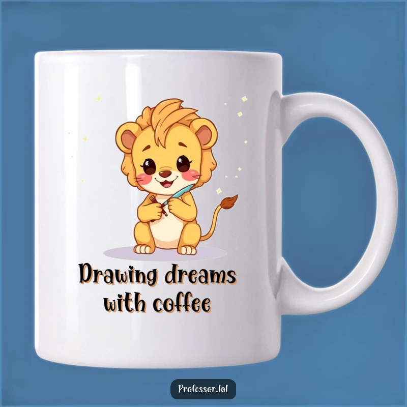 Funny Lion Cub Artist Mug: Whimsical Galaxy Sketch Gift for Creative Souls