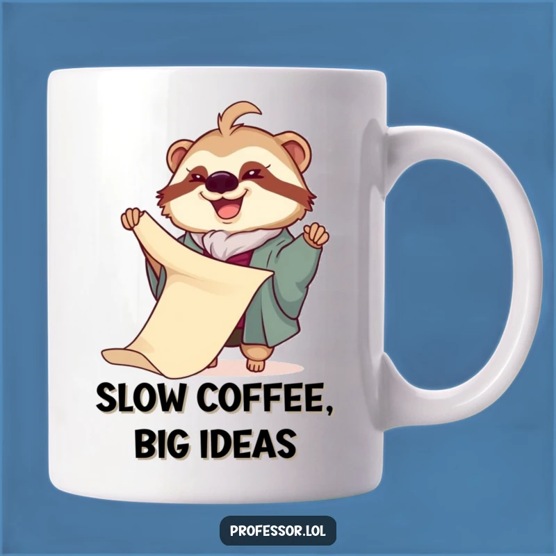 Funny Sloth Professor Mug: Slow and Steady Scroll Unfurling Gift