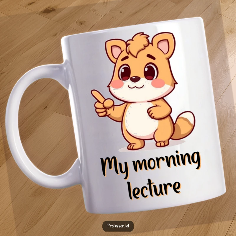 Funny mug featuring a determined animal character passionately lecturing with a pointer, embodying confident instruction and opinion.