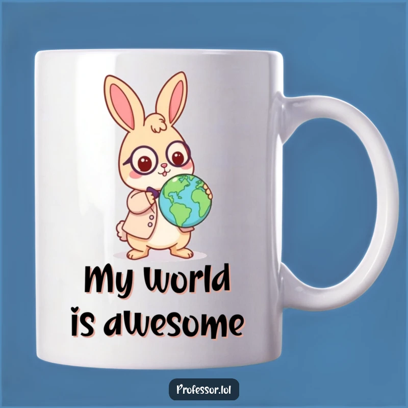 Funny Rabbit Professor Mug: Playful Scholar Bouncing Globe, Perfect Gift