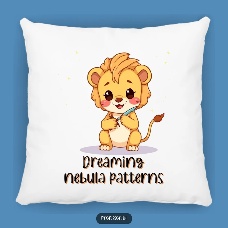 Funny Lion Cub Artist Pillow: Cozy & Whimsical Galaxy Sketch Accent Pillow