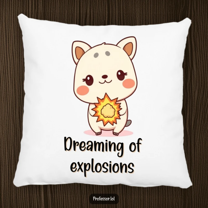 Funny animal pillow, surprised animal character, small explosion, soft accent pillow, decorative.