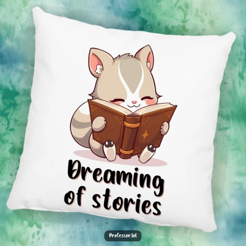 Funny pillow featuring a cute animal character engrossed in reading a thick, ancient-looking book, perfect for cozying up with a literary theme.