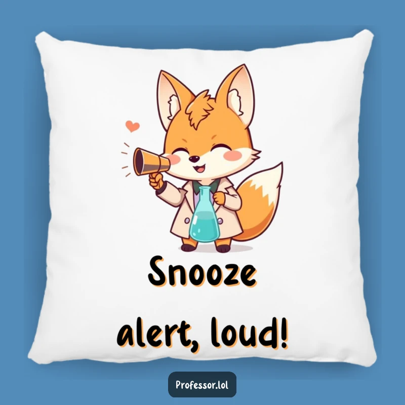 Funny Fox Professor Pillow: Cozy Giggling Scholar, Beaker Megaphone, Gift