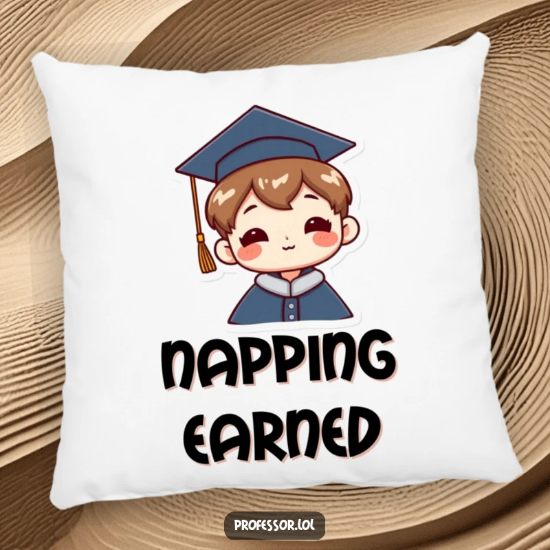 Funny Graduation Pillow: A plush cushion displays a character wearing a graduation cap tilted jauntily, perfect for relaxation.