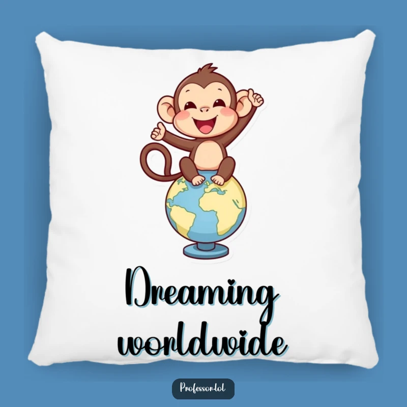 Funny Monkey Adventure Pillow, Cozy Travel Decor, Great Gift Item