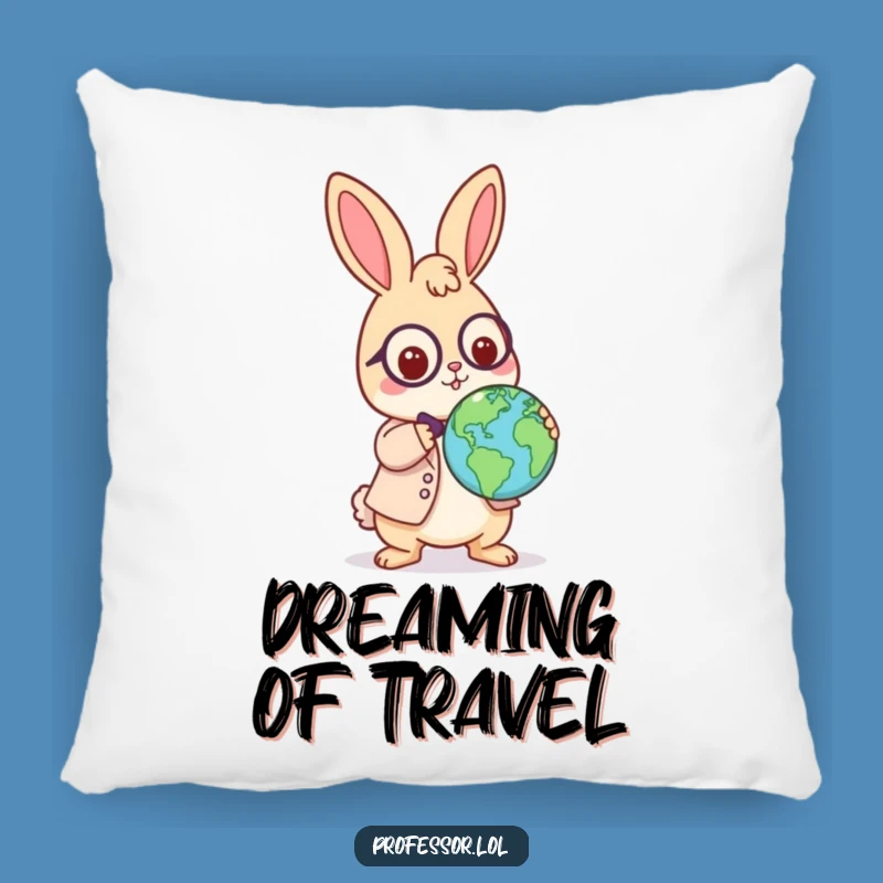 Funny Rabbit Professor Pillow: Cozy Playful Scholar, Globe Balance, Gift