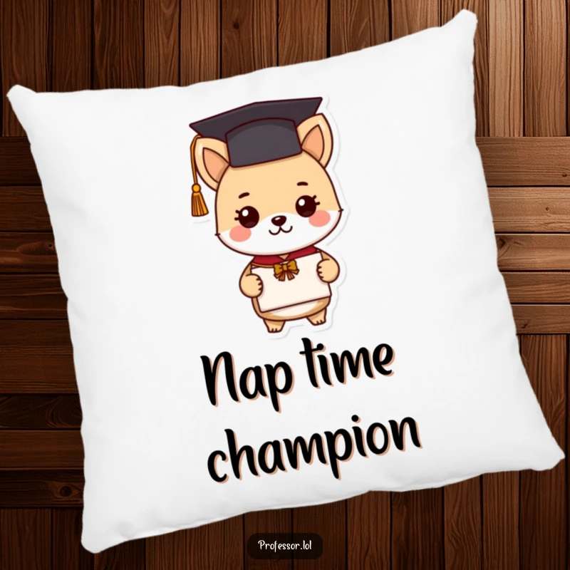 Funny graduation animal pillow featuring a cute scholar character with a diploma, offering comfort and a humorous touch for graduation celebrations.