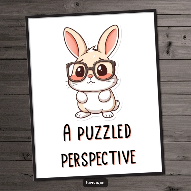 Funny digital art print of a rabbit wearing oversized spectacles, looking surprised and confused, perfect for walls.