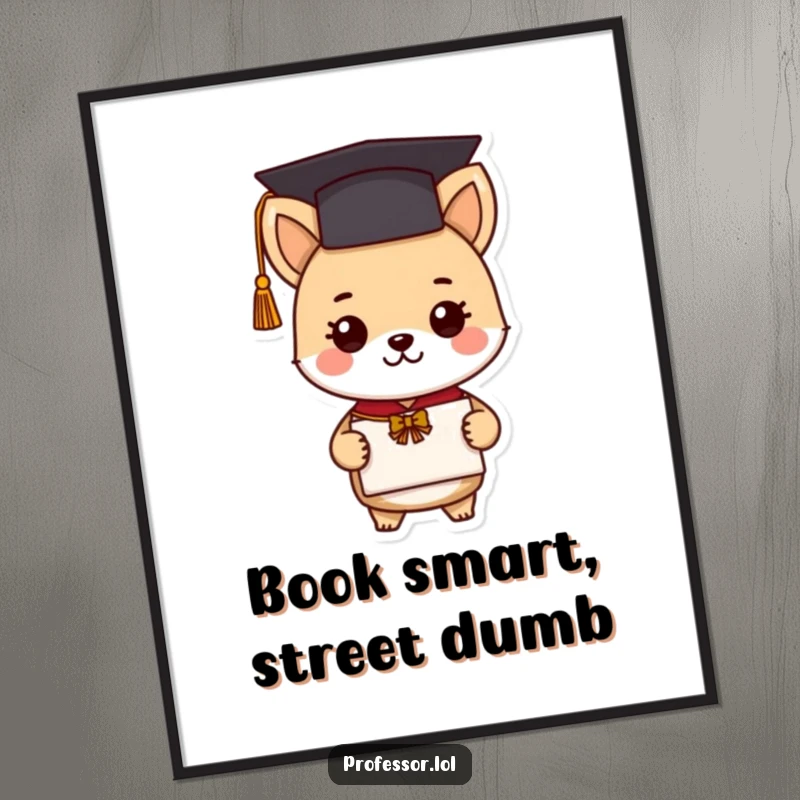 Funny graduation animal digital art print of a cute scholar character with a diploma, a humorous and charming piece for instant wall decor.