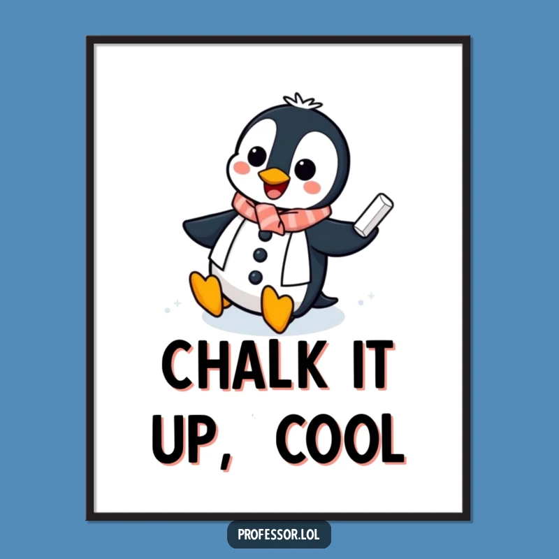 Funny Penguin Professor Digital Art: Instant Icy Chalkboard Download - Hilarious Gift