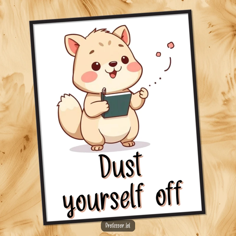 Funny wise animal character lecturing with chalk dust flying from its paw, a humorous digital art print for educators. Get it printed!
