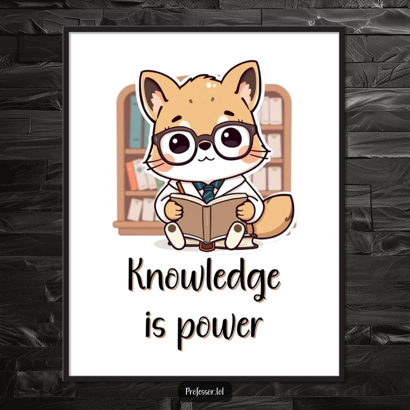 Funny Animal Professor Digital Art Print: A cute animal professor with spectacles lectures tiny books, a humorous and educational piece for wall art.