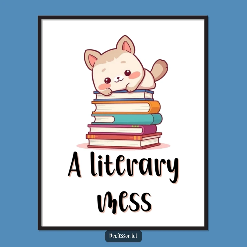 Funny Book Digital Art: Cute Animal Trips Over Books, Instant Gift!