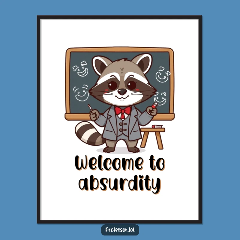 Funny Kawaii Raccoon Professor Digital Art: Printable Mischief Art