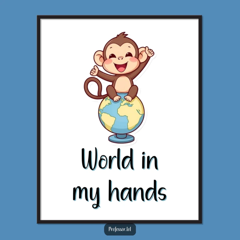 Funny Monkey Globe Digital Art, Instant Adventure Decor, Hilarious Gift Print