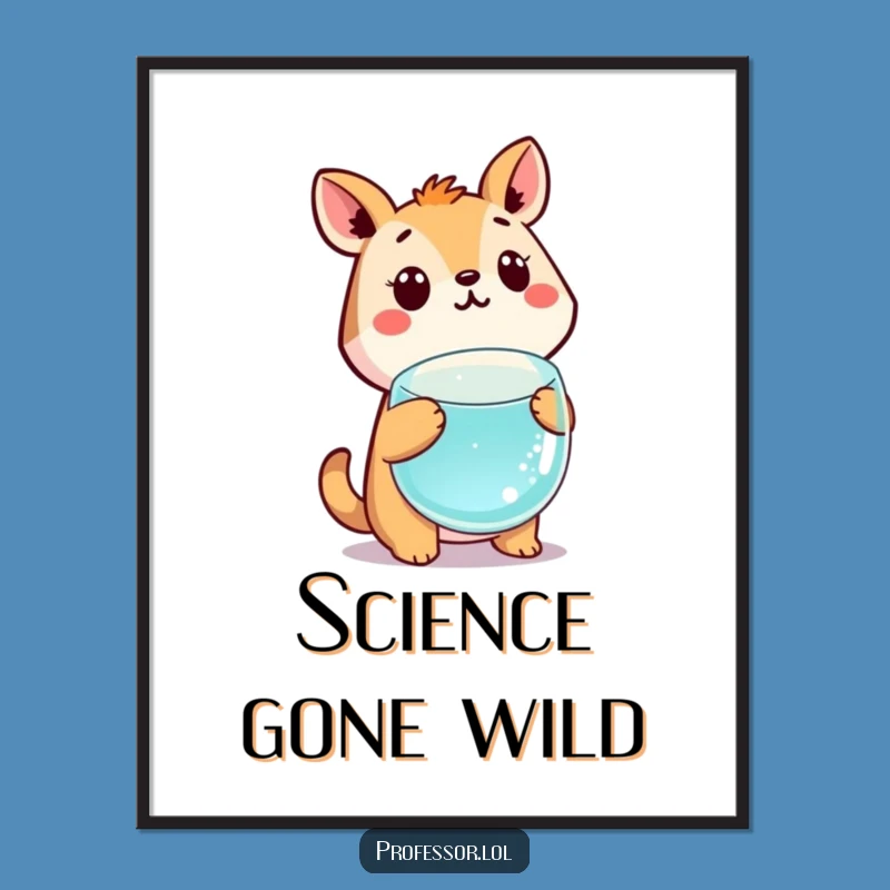 Funny Science Digital Art: Cute Animal Shocked By Beaker, Instant Gift!