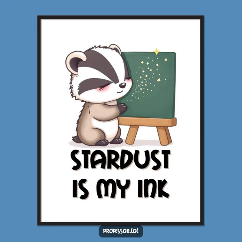 Funny Sleepy Badger Digital Art: Instant Whimsical Stardust Wall Decor