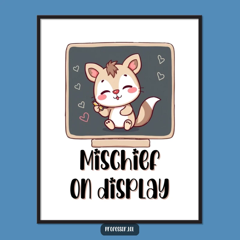 Funny Animal Scribble Digital Art: Blackboard Mischief Print Gift