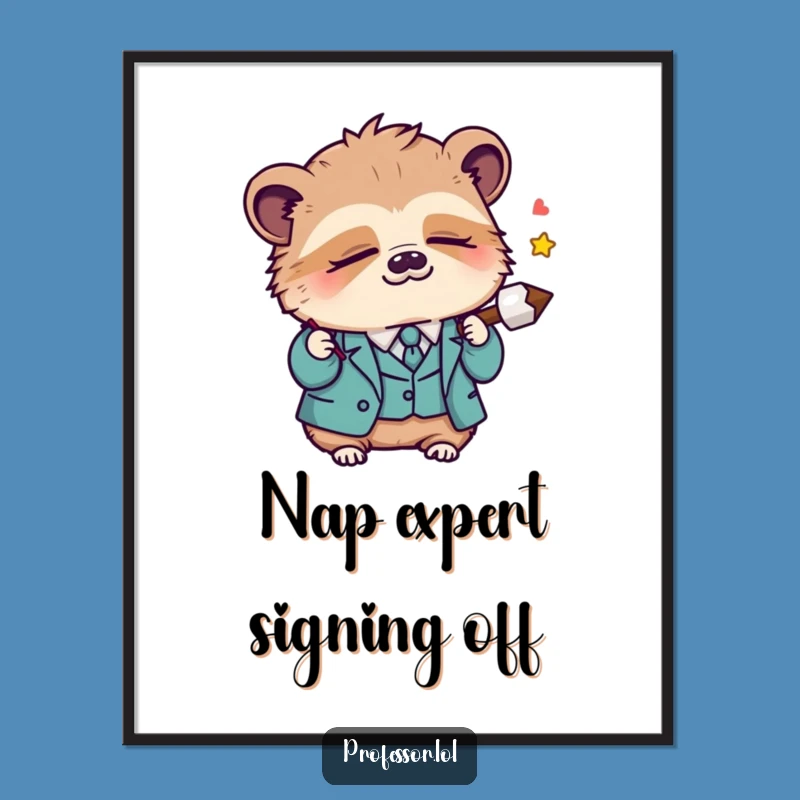 Funny Kawaii Sloth Professor Digital Art: Printable Sleepy Art