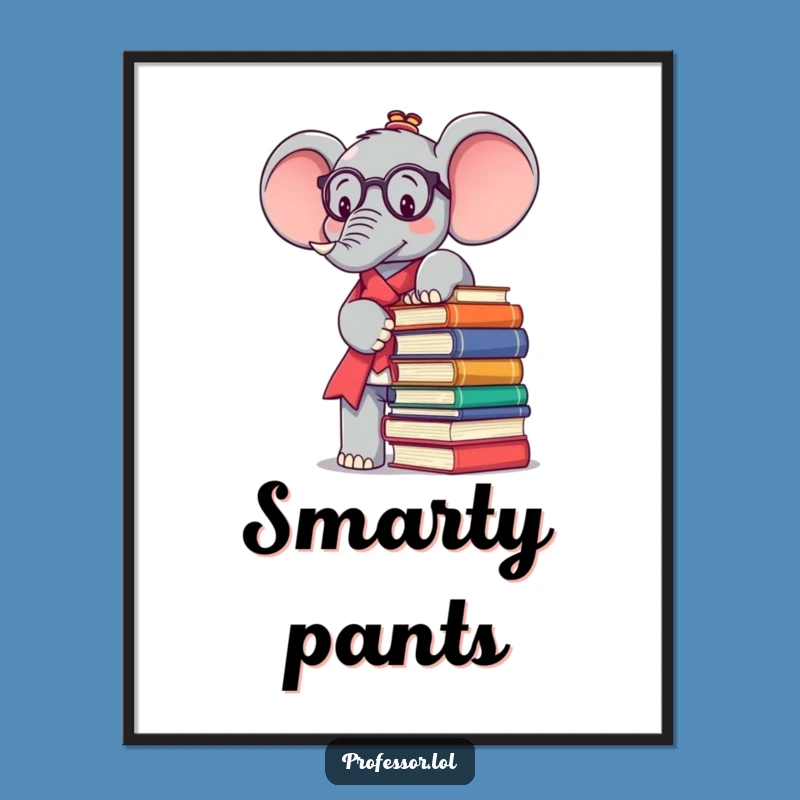 Funny Kawaii Elephant Professor Digital Art: A Hilarious Gift for Instant Wall Decor