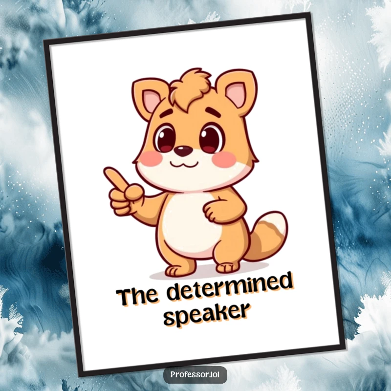 Funny digital art print of a determined animal character lecturing animatedly with a pointer, perfect for humorous and authoritative wall decor.