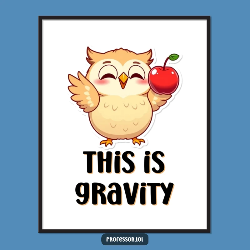 Funny Owl Physics Apple Digital Print: Instant Smart Art for a Hilarious Funny Gift!