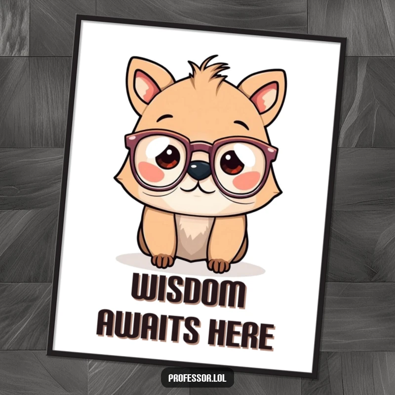 Funny digital art print of a cute animal character wearing spectacles, humorously perched, ready to add witty charm to any screen.