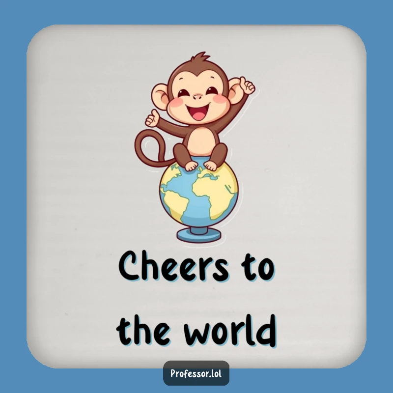 Funny Monkey Globe Coaster, Protect Surfaces with Adventure, Cute Gift