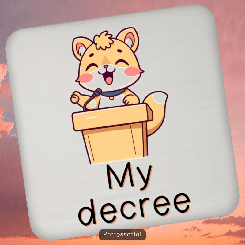 Funny cute animal character lecturing with great emphasis on a protective drink coaster.