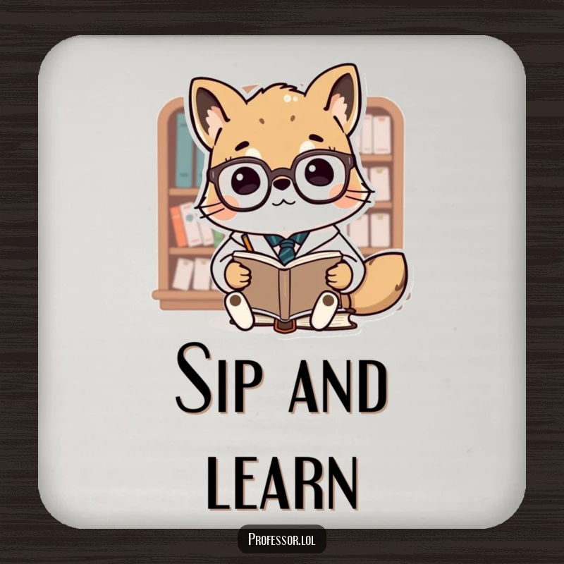 Funny Animal Professor Coaster: A cute professor animal wearing glasses lectures tiny books, offering academic humor and surface protection.