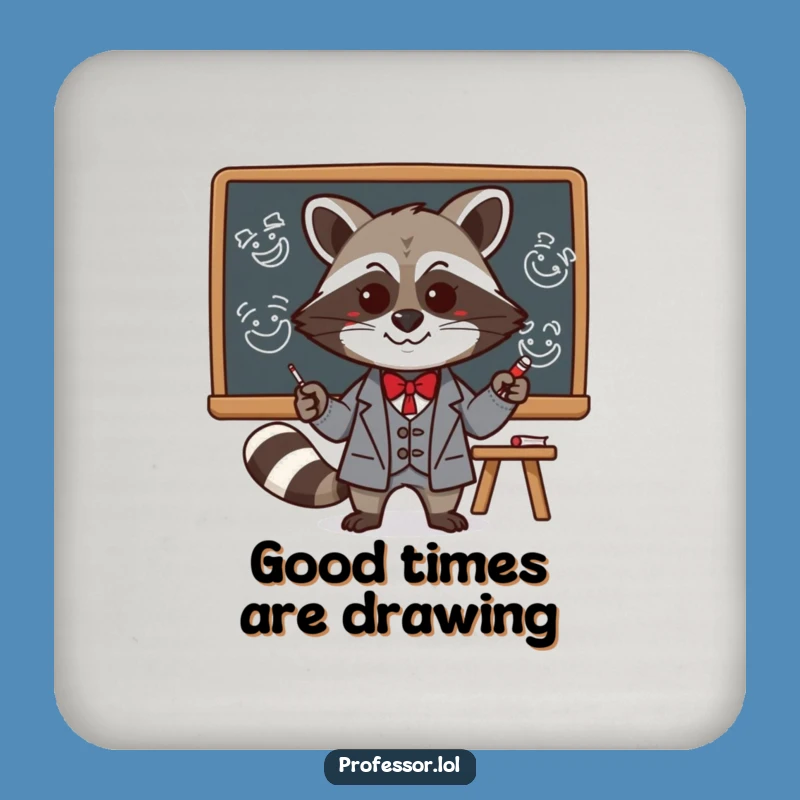 Funny Kawaii Raccoon Professor Drink Coaster: Mischievous Art Protection