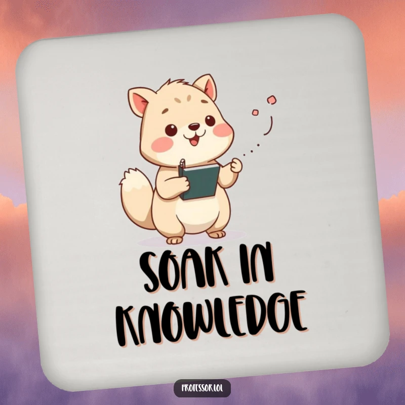 Funny wise animal character lecturing with chalk dust flying from its paw, a humorous coaster for drink protection. Smart and stylish.