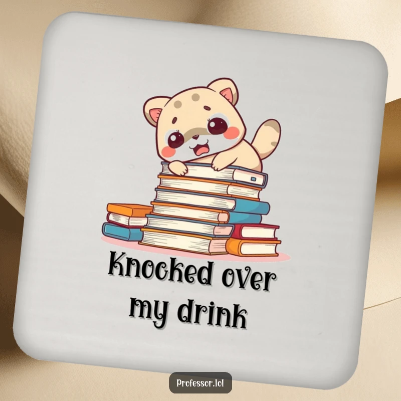 Funny startled animal coaster featuring a cute character surprised at a spill, protecting surfaces with a humorous touch.