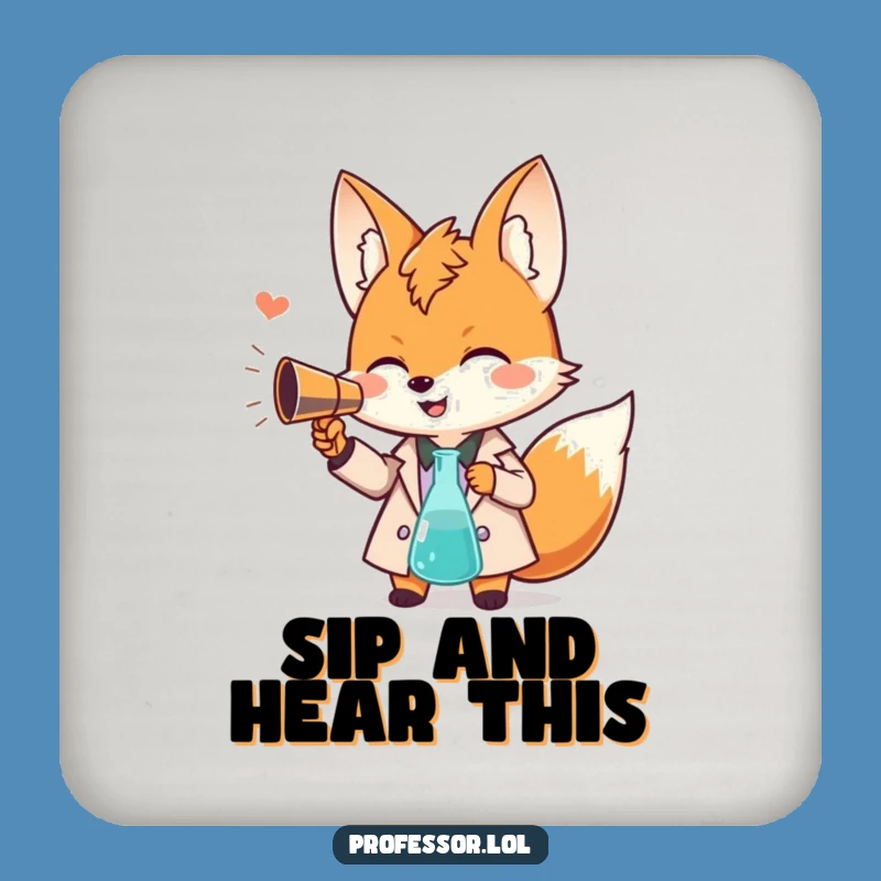 Funny Fox Professor Coaster: Giggling Scholar, Beaker Megaphone, Funny Gift