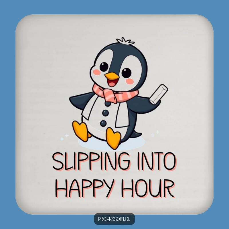 Funny Penguin Professor Coaster: Protect Surfaces with Icy Chalkboard Art - Funny Gift
