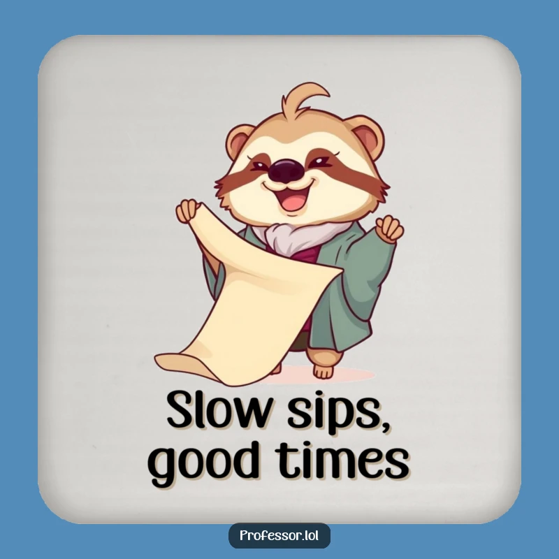 Funny Sloth Professor Coaster: Protect Surfaces with Slow Scroll Art - Funny Gift