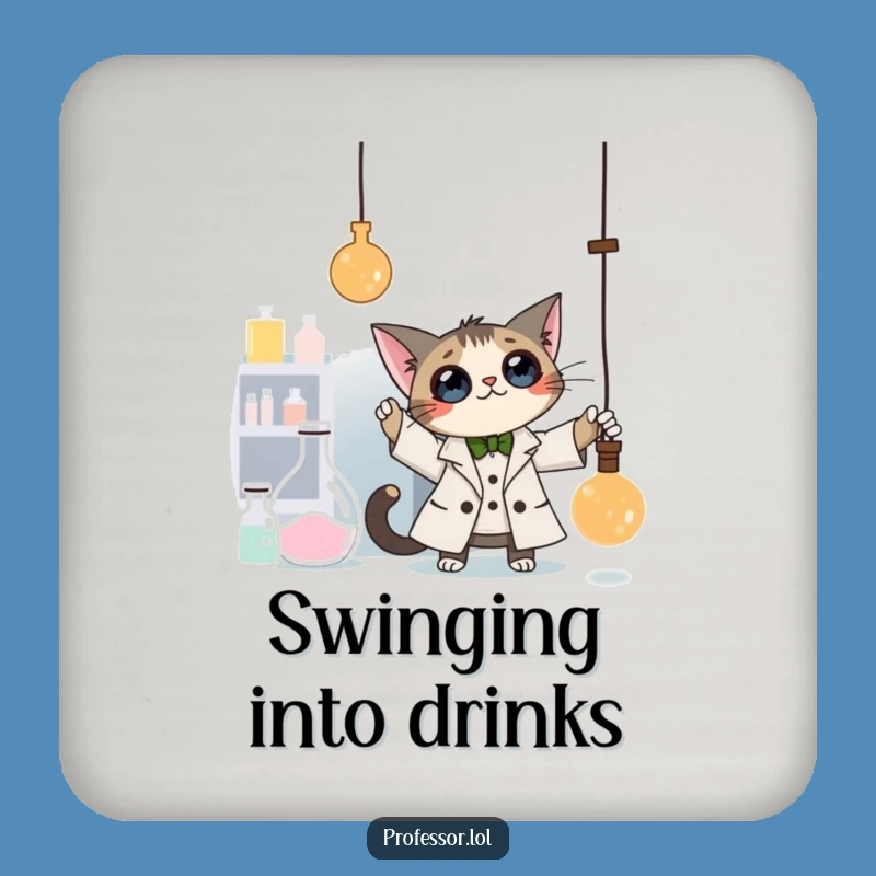 Funny Cat Professor Coaster: Protect Surfaces with Lab Art - Funny Gift