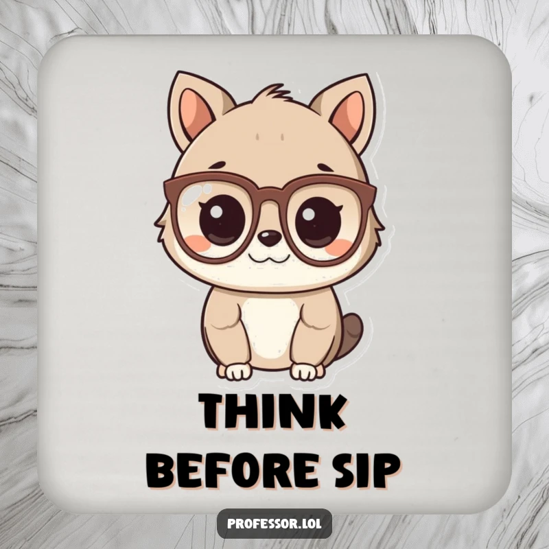 Funny Smart Animal Coaster showing a cute animal character wearing spectacles and looking intelligent, protecting surfaces, funny gift.