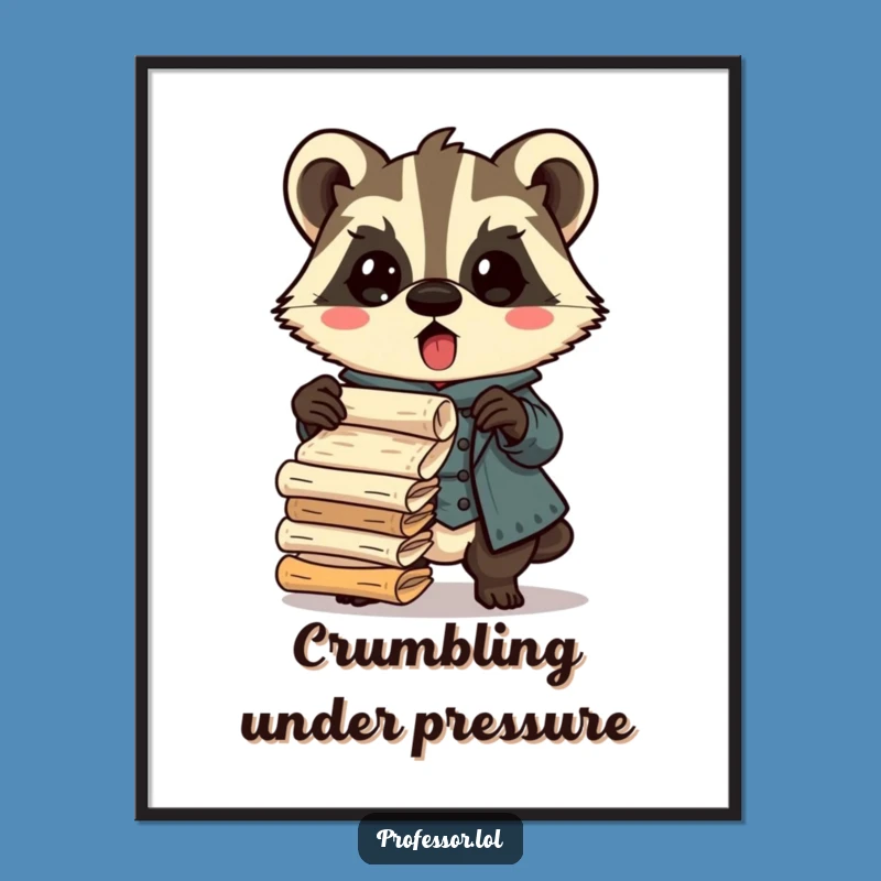 Funny Badger Professor Poster: Surprised Scholar Dropping Scrolls, Wall Art Gift