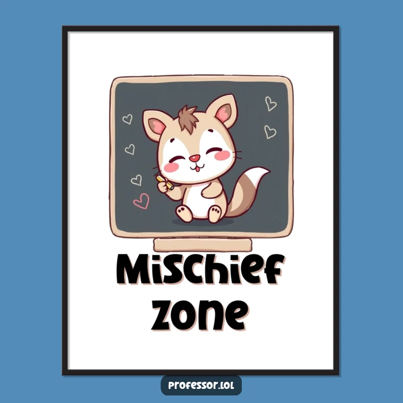 Funny Animal Blackboard Art Print: Mischief Scribble Poster Gift